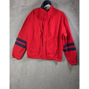 Vintage Dunbrooke Jacket Large Pla-Jac USA Poly Cotton Striped Sleeves Red Blue